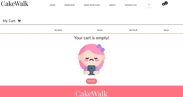Cake Walk - Online Cake Shop System - Empty Cart Page