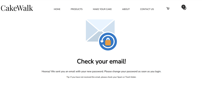 Cake Walk - Online Cake Shop System - Forgot Password Page