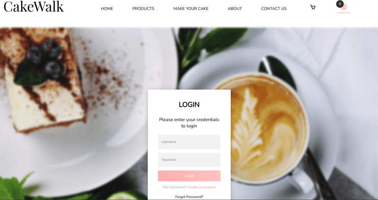 Cake Walk - Online Cake Shop System - Login Page