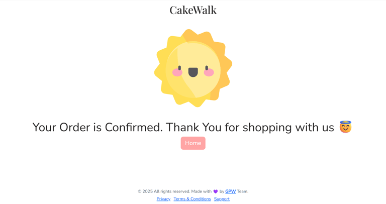 Cake Walk - Online Cake Shop System - Order Confirmation Page