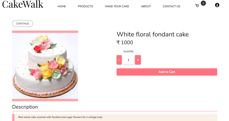 Cake Walk - Online Cake Shop System - Product Description Page