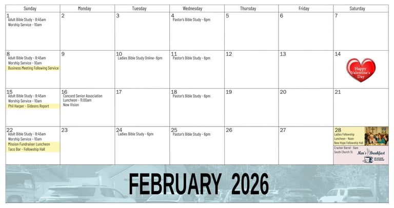 February 2026 Calendar of Events