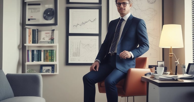 A confident CEO reviewing ISO 20022 certification documents in a modern office.
