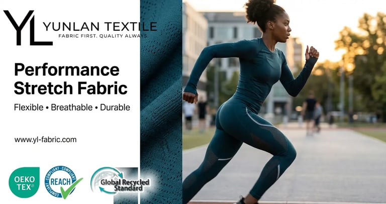 Activewear banner featuring performance stretch fabric.