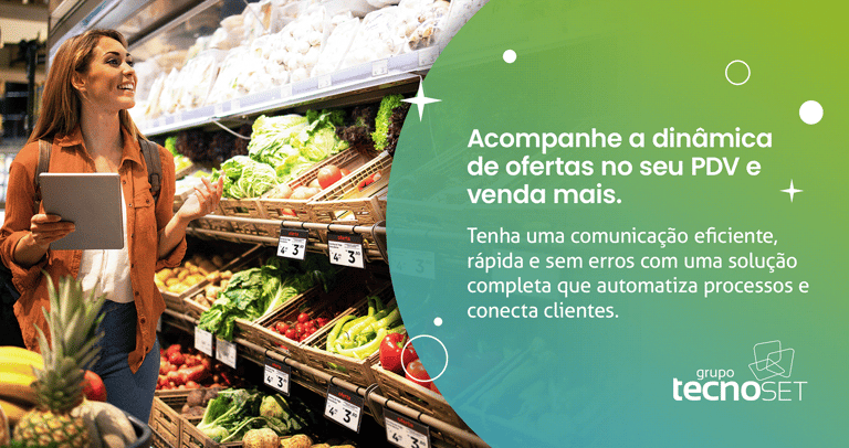 a woman in a grocery store with a tablet and a tablet