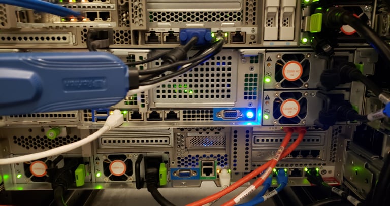 network servers mounted in cabinet