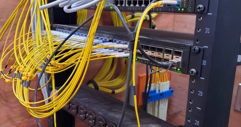 fiber optic cables connected to switch