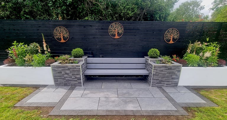 Ultra Modern Chic Dynamic Raised Split Face Planters Porcelain Patio & Bench