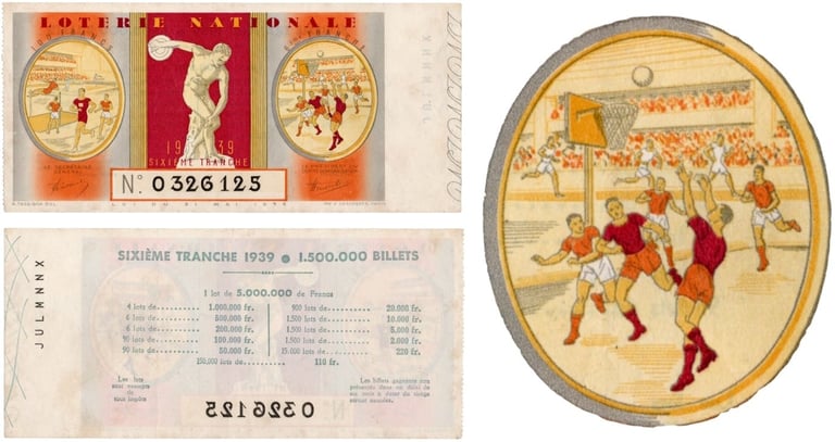 JULY 1939 FRENCH LOTERIE NATIONALE (LOTTERY TICKET) FEATURING BASKETBALL (FRANCE)