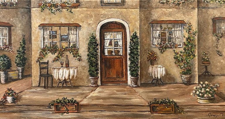 Italy Trattoria, 2025,. Acrylic on canvas, 8 x 16 x 3/4 inches  $250