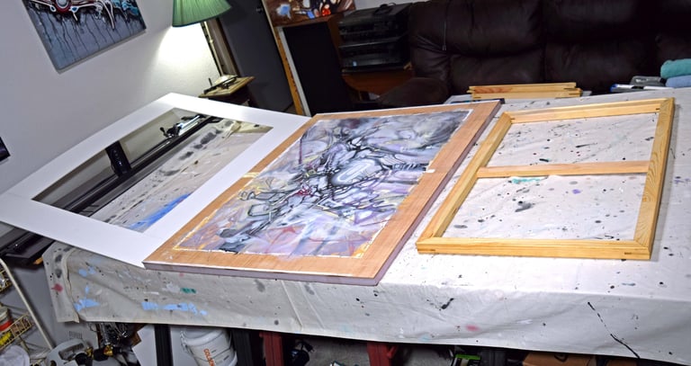 Preparing to stretch the canvas.