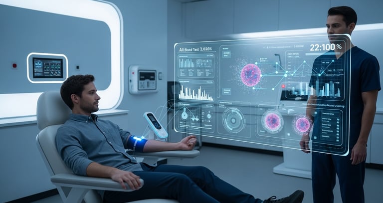 Futuristic AI-powered cancer screening using non-invasive blood test.