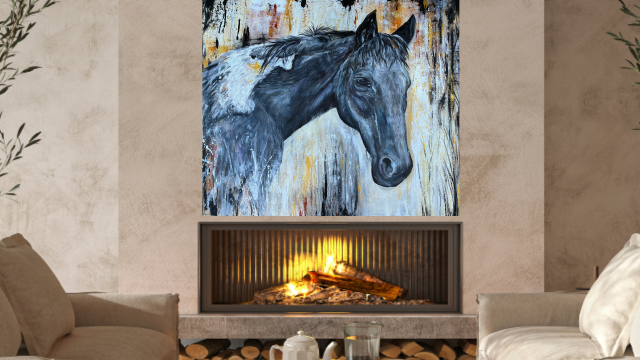 painting of a horse portrait - black horse painting