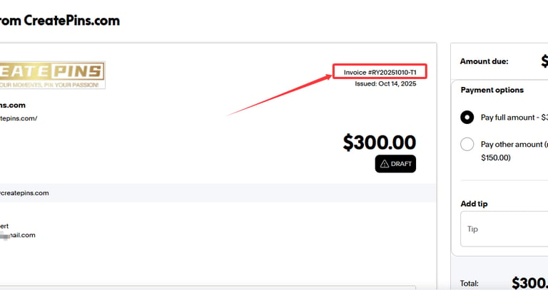 Order number in the Paypal invoice