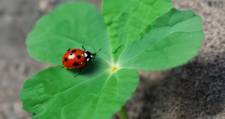 Trèfle à quatre feuilles avec une coccinelle