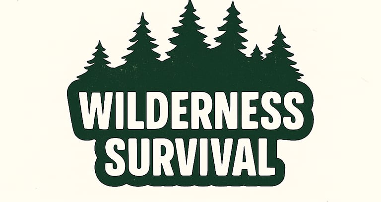 Wilderness Survival header with evergreen tree silhouette — outdoor survival skills, prepping, bushcraft category image