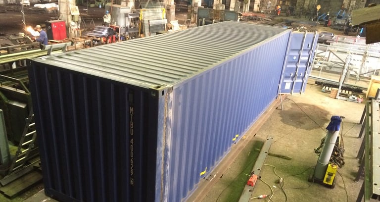 Sea container modification in workshop