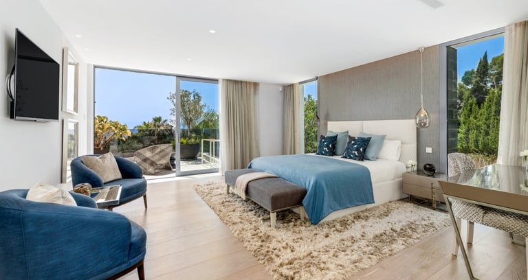 Designer-styled suite with private terrace and sweeping sea views  at Villa Serenity