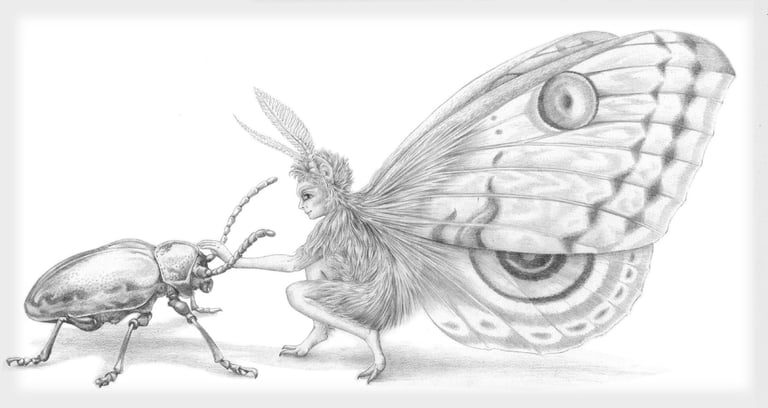 Moth faerie with a beetle