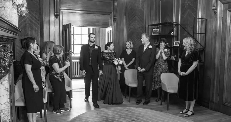 wedding couple walking into their ceremony