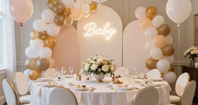 A serene outdoor gathering space with natural wood tables, soft lantern light, and guests immersed in conversation surrounded by lush greenery.