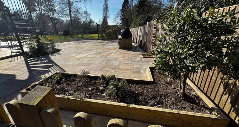 newly layed stone pation in worcester garden