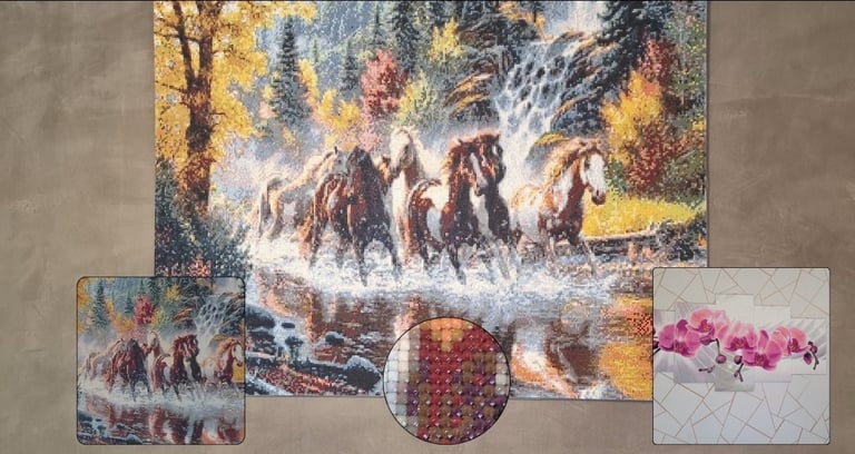 'diamond painting', an artistic activity which consists of sticking rhinestones on an adhesive canva