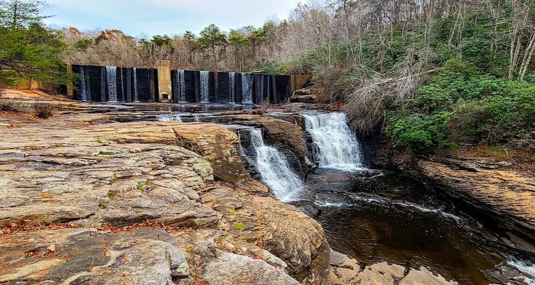 Mentone, AL - The top of DeSoto Falls below the dam, with access to the falls