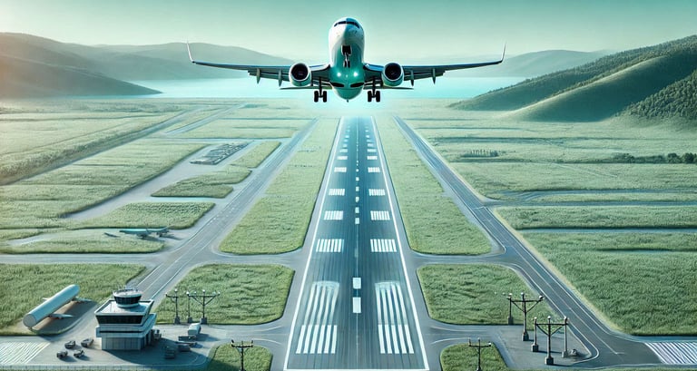 Flughafen mit startendem Flugzeug