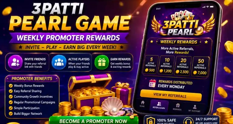 3Patti Pearl Game Weekly Promoter Rewards 2026 referral bonus program banner