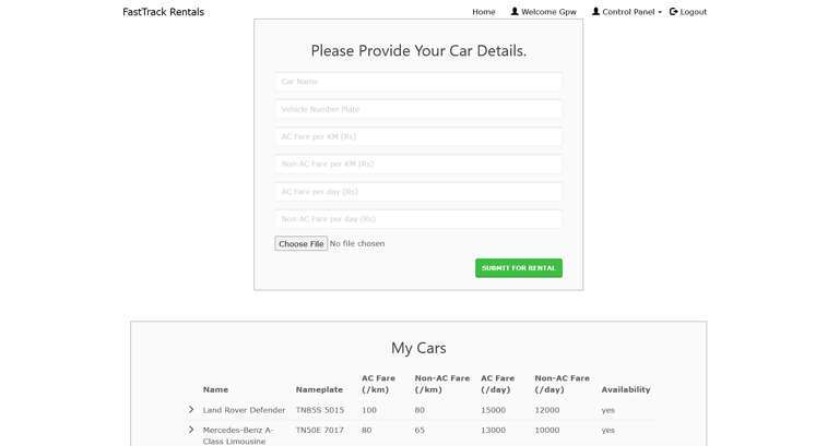 Car Rental Management System - Employee Add New Car Page