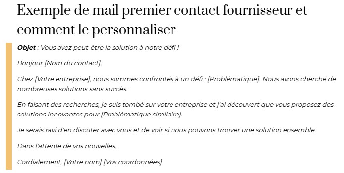 exemple mail premier contact fournisseur