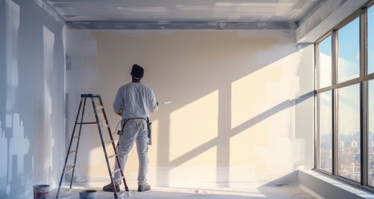 Pintor en habitación con una brocha.