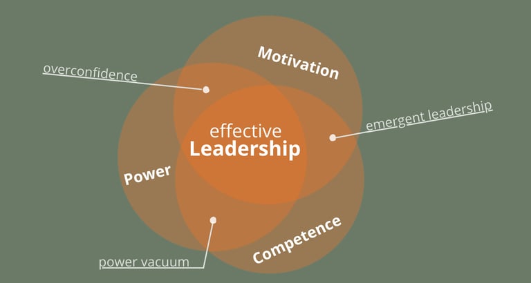 leadership Venn model diagram showing the intersection of motivation, power, and competence.