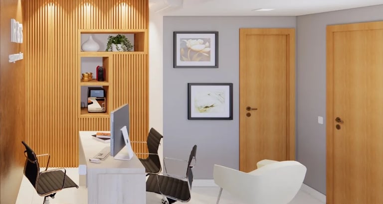 painel ripado em escritório