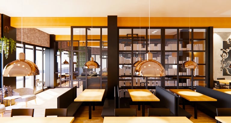 área deconsumo de restaurantes arquitetura