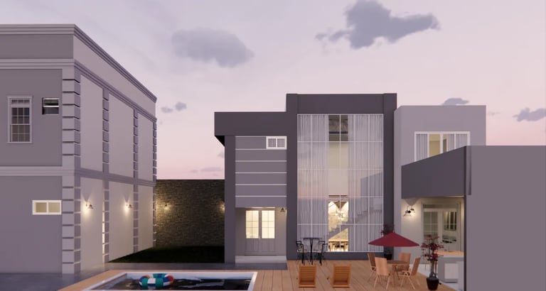 casa com deck e piscina e área goumert interiores arquitetura