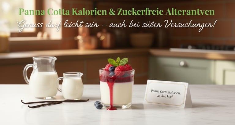 Panna Cotta mit Beeren und Minze, Kalorienübersicht und Zitat ‘Genuss darf leicht sein – auch bei sü