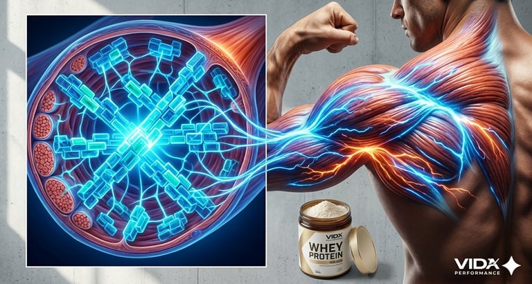 Whey Protein e hélice de aminoácidos: reconstrução e síntese muscular ativa.