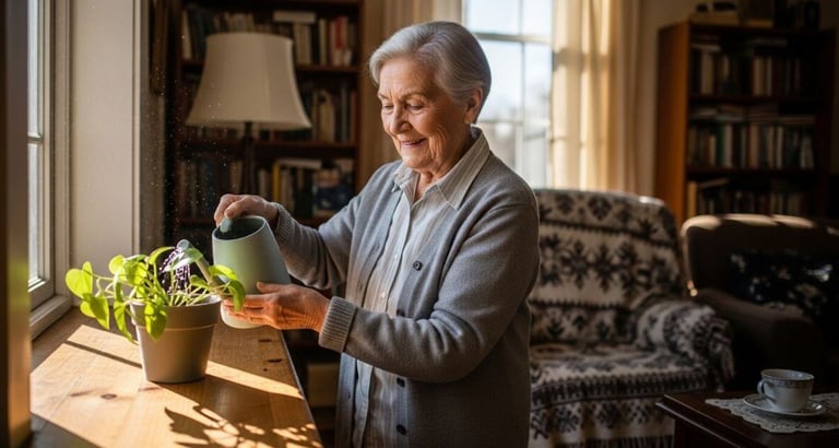 pessoa-70-anos-regando-plantas-organizando-livros-casa-luz-natural-atividade-leve.webp