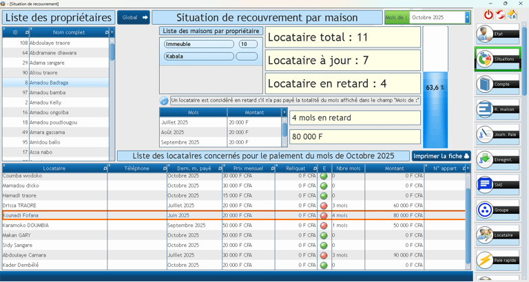 Fenêtre situation de recouvrement du logiciel iGesim