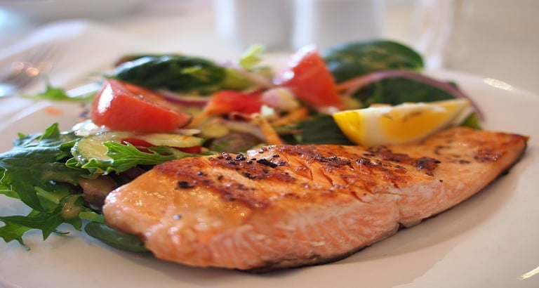 Grilled Fish and Vegetables on the plate