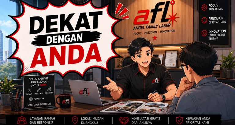 Layanan oleh tim Angel Family Laser Cileungsi-Cibubur. Produsen signage custom Jabodetabek.