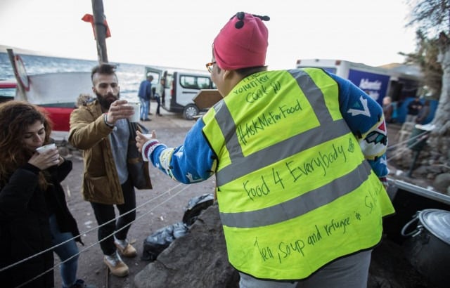 This is in the early winter morning circa 2015 serving tea to volunteers setting up the camp for the