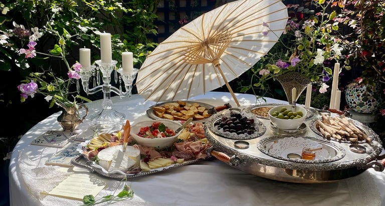 Italian catering buffet featuring antipasti and charcuterie 