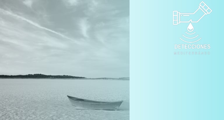 Cuidar el agua es cuidar el medio ambiente. Lago  seco con bote 
