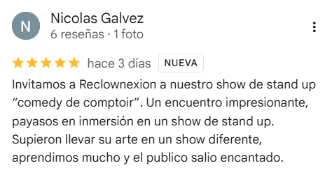 Reseña google Reclownexion stand-up & clown