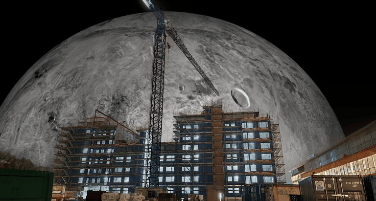 construction site with moon in the backround
