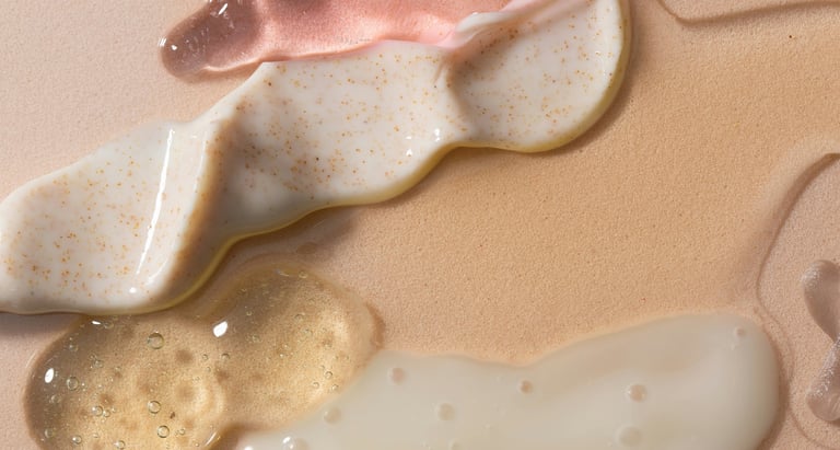 Different visual formats and textures of skincare products