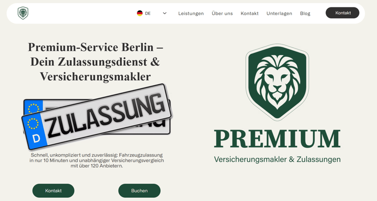 Premium Versicherung & Zulassung website homepage showcasing services and layout